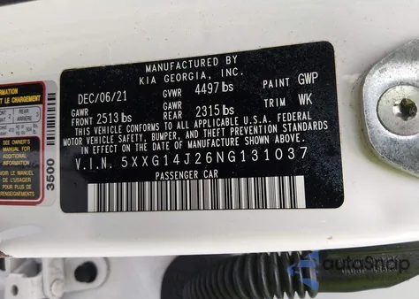 2022 Kia K5 Lxs z USA, uszkodzony, nr VIN 5XXG14J26NG131037